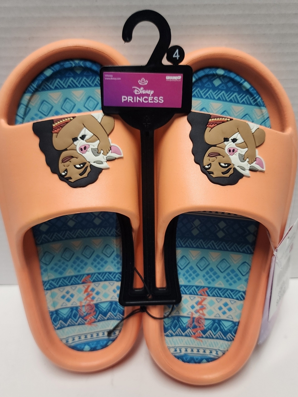 Size 4 Kids Girls Disney Moana Slides Orange Sandals Slip On Beach Ground Up New